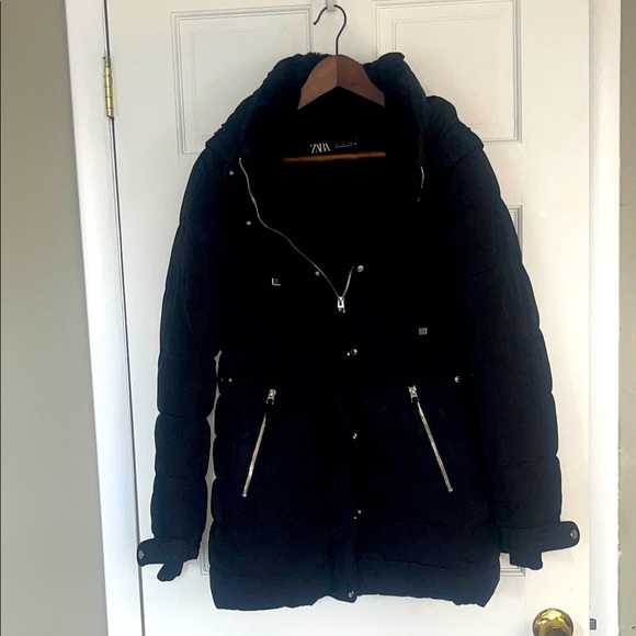 Zara Black Quilted Coat - Large - Picture 2 of 10